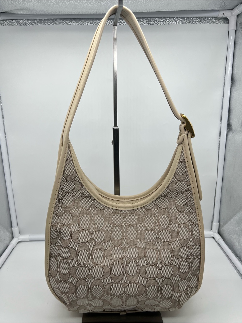 COACH C2588 Ergo Signature Jacquard Brass Stone Ivory Leather Shoulder Bag Hobo - Picture 5 of 17